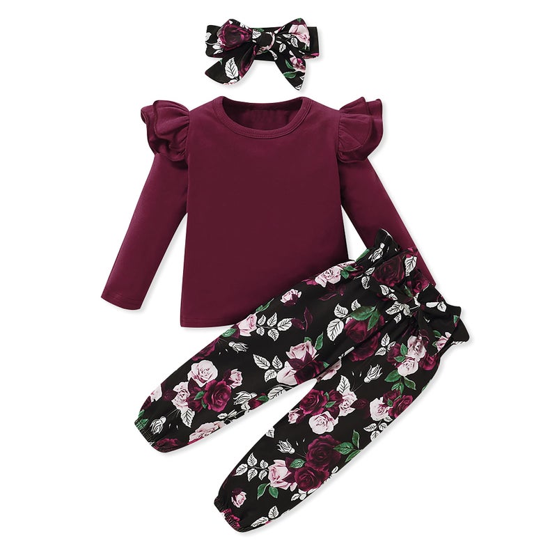 SANMIO Toddler Girl Clothes 3T Girl Toddler Clothes Cute Ruffle Top+ Floral Pants Set 2T-3T Little Girl Fall Outfits - Image 1